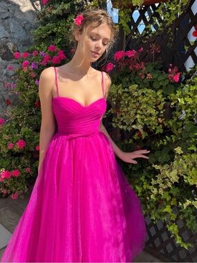 Teuta Matoshi Fuchsia Pink Midi Tulle Dress